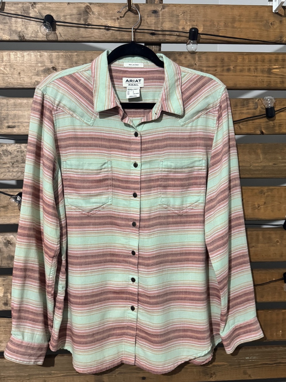 Ariat REAL Billie Jean Relaxed Western Shirt Women's L Stripe